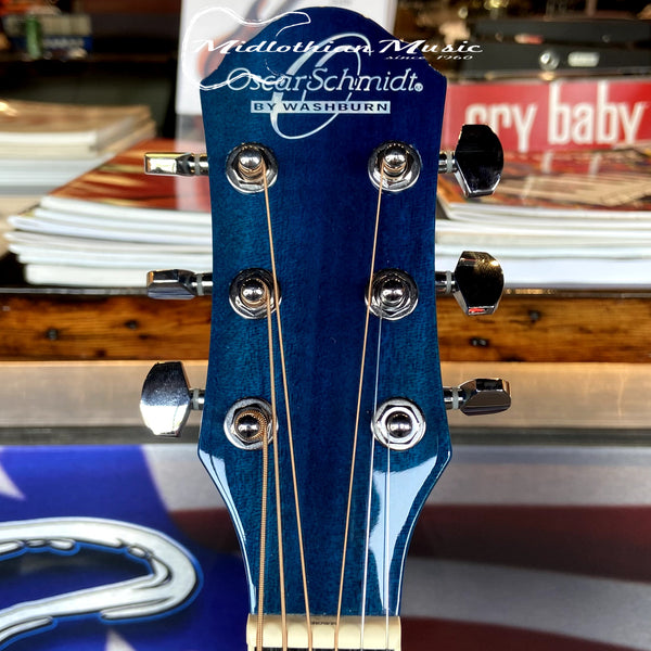 Oscar Schmidt - OG1TBL-A 3/4 Size - Dreadnought Acoustic Guitar - Transparent Blue Gloss Finish