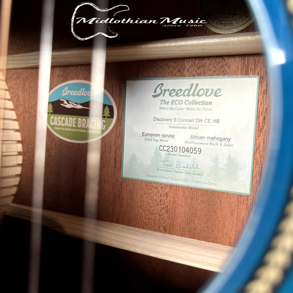 Breedlove - Discovery S Concert DN CE HB - Acoustic-Electric Guitar - Denim Burst Blue Gloss Finish