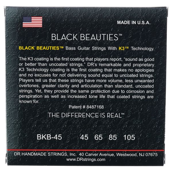 DR Strings - BKB-45 - Black Beauties - Black Coated Steel Bass 4-String Guitar Strings - .045-.105 Medium (1 Pack)