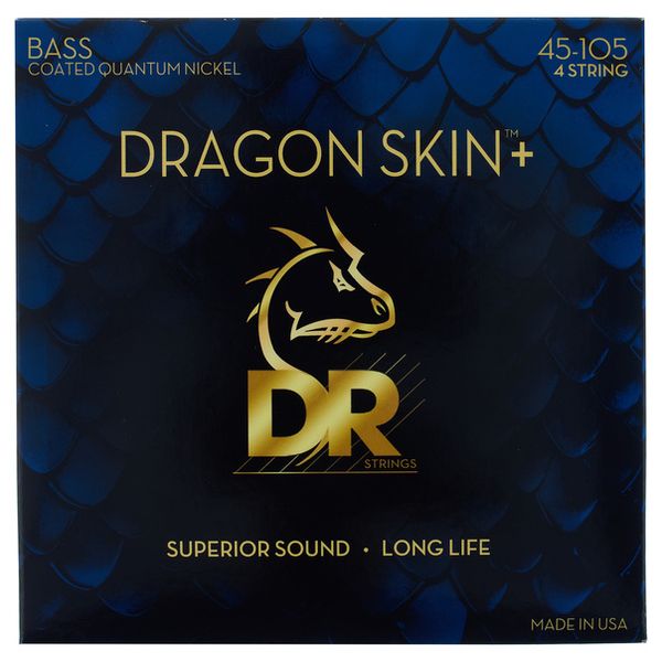 DR Strings - Dragon Skin+ - Coated Quantum Nickel 4-String Bass Strings – DBQ-45 – Medium 45-105 (1 Pack)