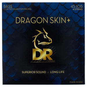 DR Strings - Dragon Skin+ - Coated Quantum Nickel 4-String Bass Strings – DBQ-45 – Medium 45-105 (1 Pack)