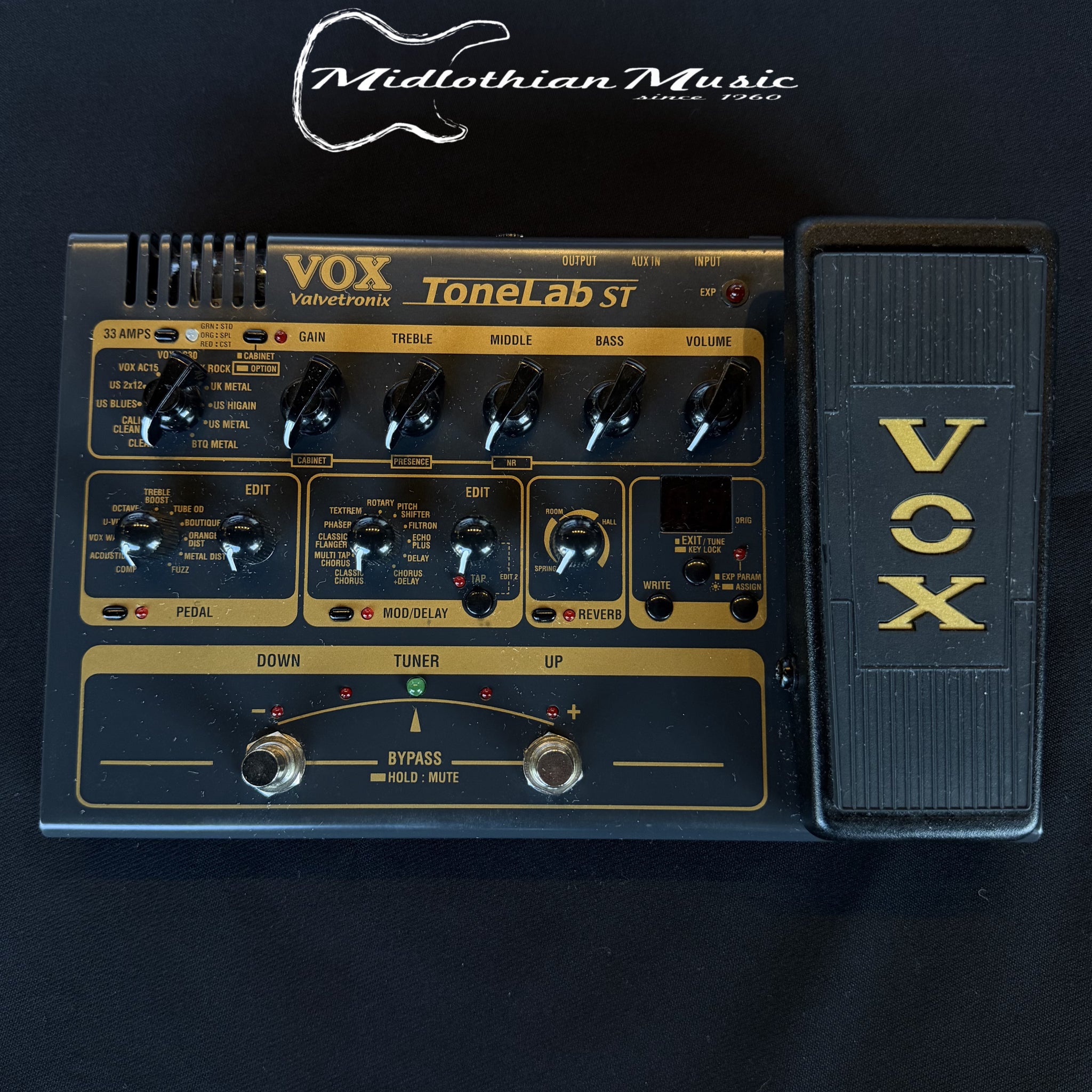 VOX ToneLab st guitar effects pedal with visible branding on a dark background