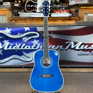 Oscar Schmidt - OG1TBL-A 3/4 Size - Dreadnought Acoustic Guitar - Transparent Blue Gloss Finish