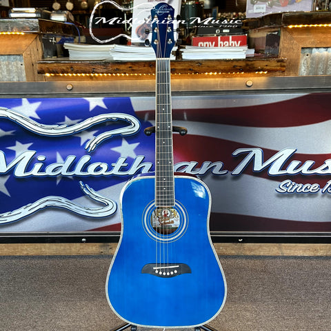 Oscar Schmidt - OG1TBL-A 3/4 Size - Dreadnought Acoustic Guitar - Transparent Blue Gloss Finish