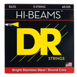 DR Strings - MR5-45 - 5-String Bass - Hi-Beam Stainless Steel Bass Guitar Strings - .045-.125 Medium (1 Pack)