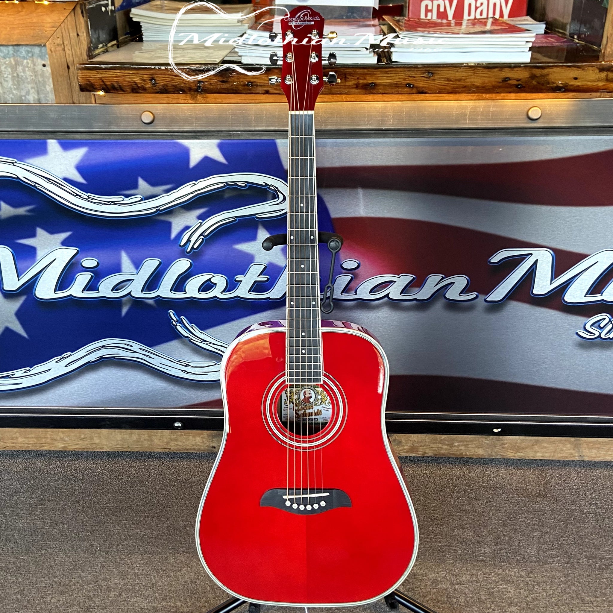 Oscar Schmidt - OG1TR-A 3/4 Size - Dreadnought Acoustic Guitar - Red Gloss