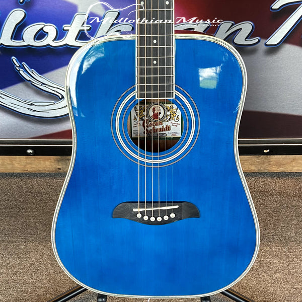 Oscar Schmidt - OG1TBL-A 3/4 Size - Dreadnought Acoustic Guitar - Transparent Blue Gloss Finish
