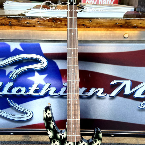 Washburn XB102 - 4-String PJ Bass Guitar - Bantam Series - Black w/Skulls USED