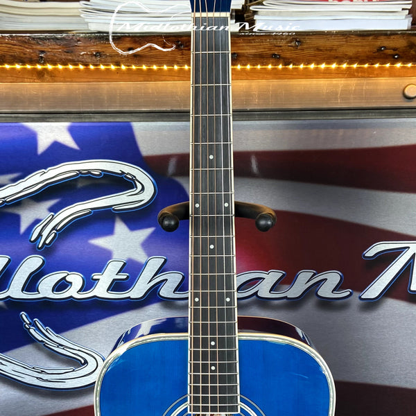 Oscar Schmidt - OG1TBL-A 3/4 Size - Dreadnought Acoustic Guitar - Transparent Blue Gloss Finish