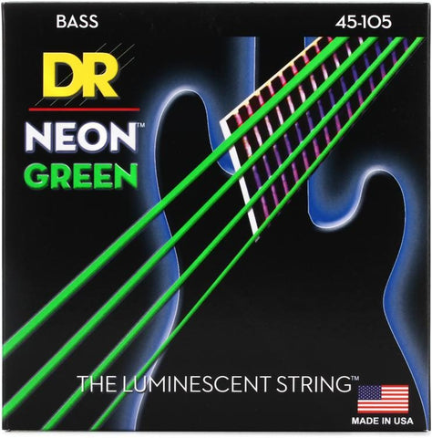 DR Strings - NGB-45 - Hi-Def Neon Green K3 Coated Bass Guitar Strings - .045-.105 Medium (1 Pack)