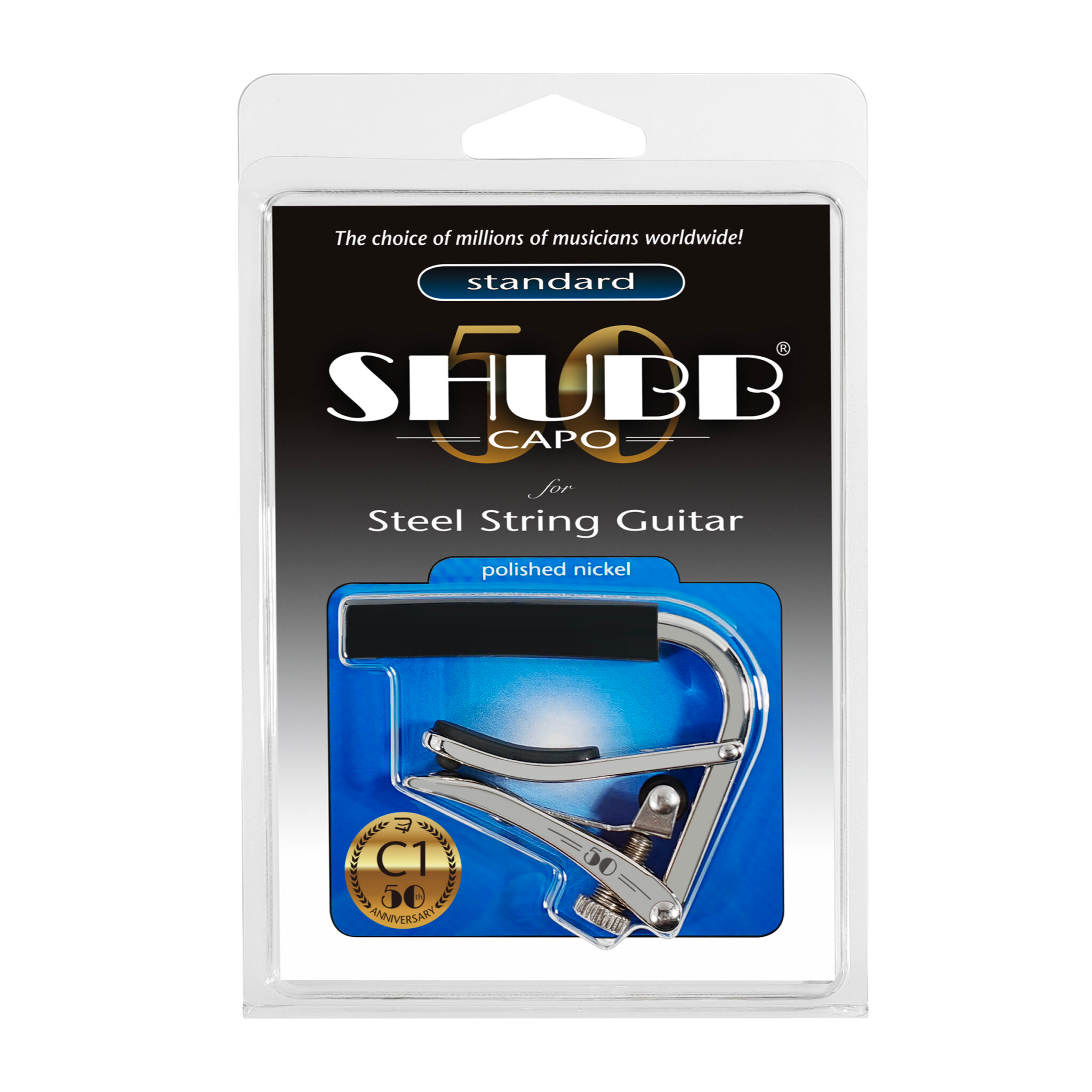 Shubb Capo Standard - C1 For Steel String Guitars - 50th Anniversary Chrome Finish