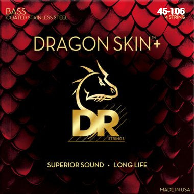 DR Strings - DBS-45 - Dragon Skin+ Electric 4-String Bass Strings Medium - 45-105 (1 Pack)