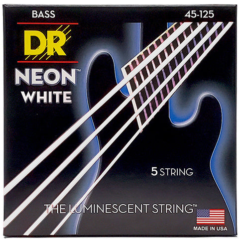 DR Strings - Hi-Def Neon - White K3 Coated Electric Bass Strings - NWB5-45 - 5-String Bass - 45-125 (1 Pack)