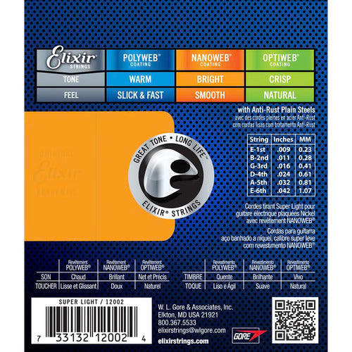 Elixir - Electric Guitar String - 9-42 Nanoweb Super Light (12002) (1 Pack)