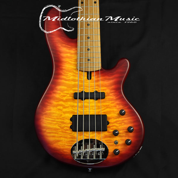 Lakland Skyline 55-02 Deluxe 5-String Bass (WITH FREE HARDSHELL CASE) - Quilted Satin Cherry Sunburst (210911284)